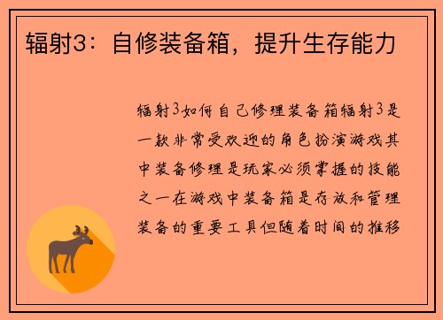 辐射3：自修装备箱，提升生存能力